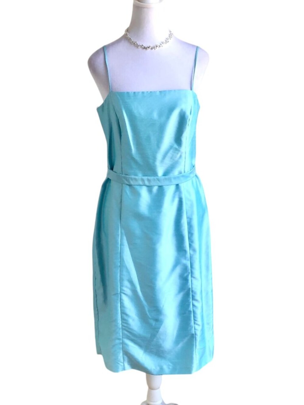 Vintage Dress Ice Blue Silky Belt Night Way (10)